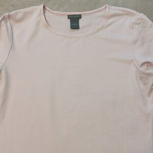 Ann Taylor light pink short sleeve top, baby pink, 92% Nylon, 8% spandex, soft